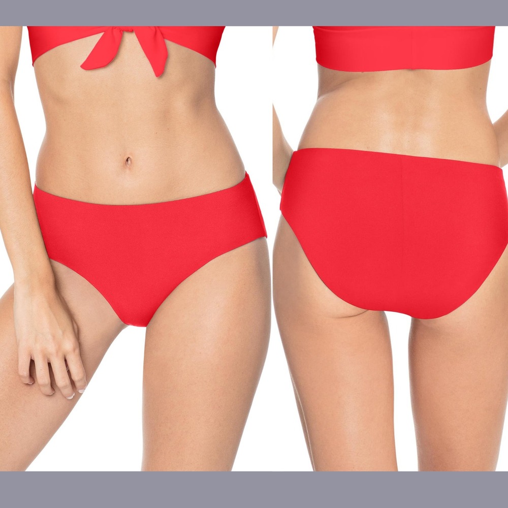 NEW Robin Piccone [ Medium ] Ava High‎ Waist Bikini Bottoms in Fiery Red #5440
